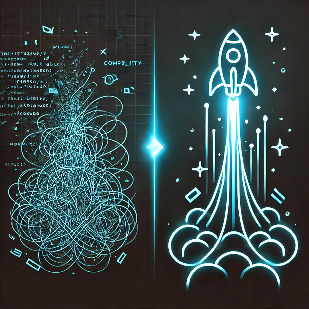 DALL·E 2024 12 16 09.34.04 A minimalistic and elegant 3D style outline illustration in cyan color with a black background. The design features a glowing 3D outline of tangled wi